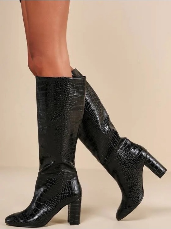 Chinese Laundry Shoes - Chinese Laundry Black Croc-Embossed Knee Boot - Women's Fashion Heel